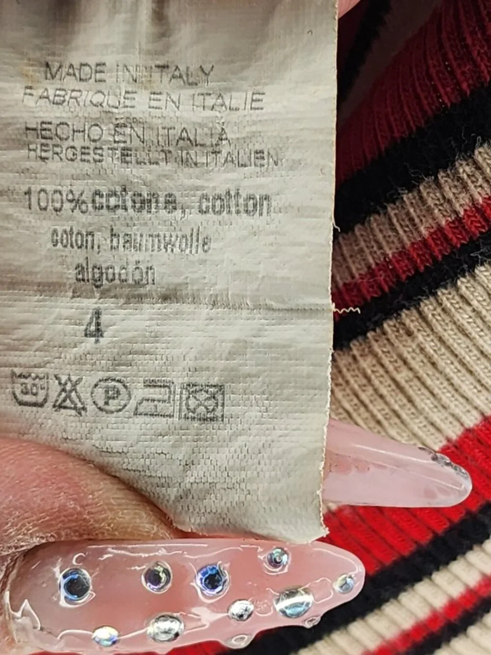 Brandy Melville Stripe Ribbed Crop Top — Red/Cream, One Size | Long Sleeve Y2K - Picture 6 of 11